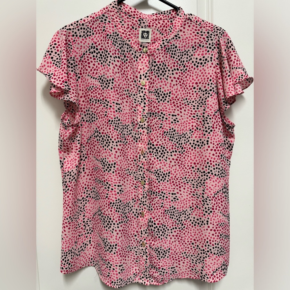 Anne Klein leopard print blouse L